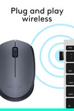 Logitech M 170 Wireless Mouse, 2.4 GHz with USB Nano Receiver, Optical Tracking, 12-Months Battery Life, Ambidextrous, PC/Mac/Laptop - Black