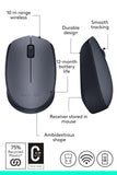 Logitech M 170 Wireless Mouse, 2.4 GHz with USB Nano Receiver, Optical Tracking, 12-Months Battery Life, Ambidextrous, PC/Mac/Laptop - Black