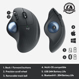 Logitech Ergo M575 Wireless Trackball Mouse - Easy Thumb Control, Precision and Smooth Tracking, Ergonomic Comfort Design, for Windows, PC and Mac with Bluetooth and USB Capabilities, Black, Medium