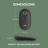 Logitech M350s Pebble Mouse 2 Slim Bluetooth Wireless Mouse, Portable, Lightweight, Customisable Button, Quiet Clicks, Easy-Switch for Windows, macOS, iPadOS, Android, Chrome OS - Graphite