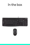 Logitech MK120 Wired USB Keyboard and Mouse Set for Windows, Optical Wired Mouse, Full-Size Keyboard, USB Plug-and-Play, Compatible for PC, Laptop - Black
