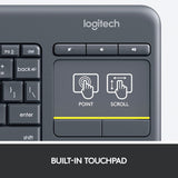 Logitech K400 Plus Wireless Touch TV Keyboard with Easy Media Control and Built-in Touchpad, HTPC Ke