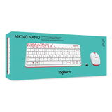 Logitech MK240 Nano USB Wireless Keyboard and Mouse Set, 12 Function Keys 2.4GHz Wireless, 1000DPI,Spill-Resistant Design, PC/Mac, White