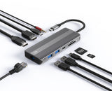 L10 10-in-1 Splitter Multiport USB 3.0 Extension Hub, Type-C Laptop Docking Station