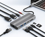 L10 10-in-1 Splitter Multiport USB 3.0 Extension Hub, Type-C Laptop Docking Station