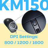 HP KM150 Wired Keyboard and Mouse Combo Full-Size Keyboard, 1600 DPI Ergonomic Optical Sensor Mouse, Instant USB Plug-and-Play, 12 Shortcut Keys, Adjustable Slope Keyboard (3-Years Warranty)