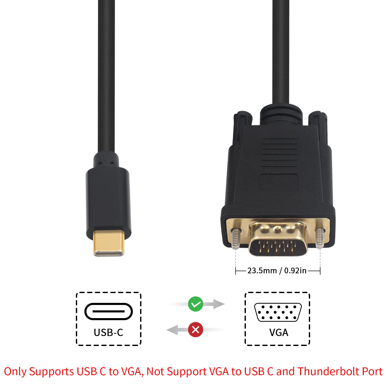 USB C Male to VGA Male Adapter Converter Cable - 1.8 meter