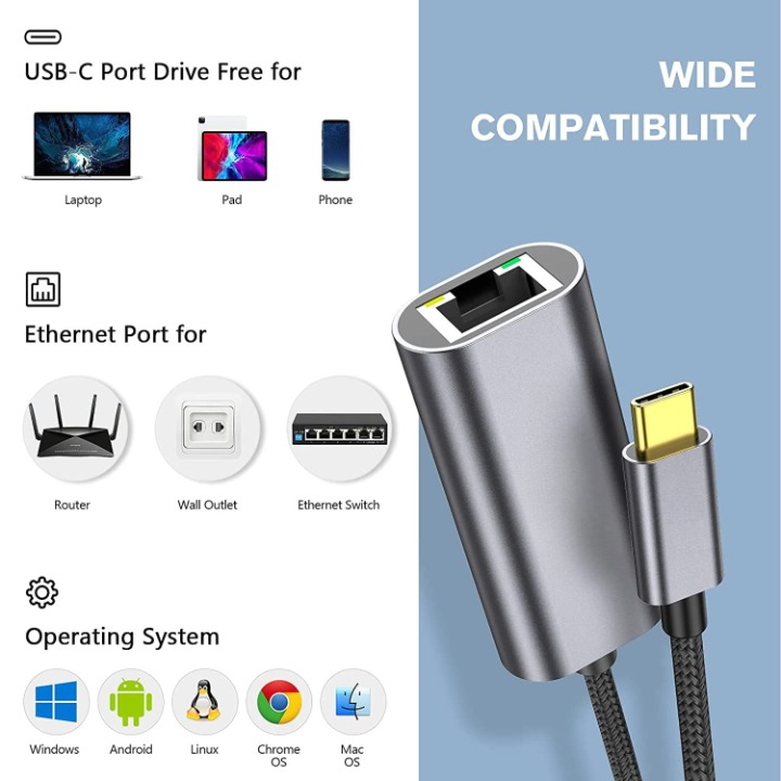 USB Type-C to RJ45 1000M Gigabit Ethernet Adapter