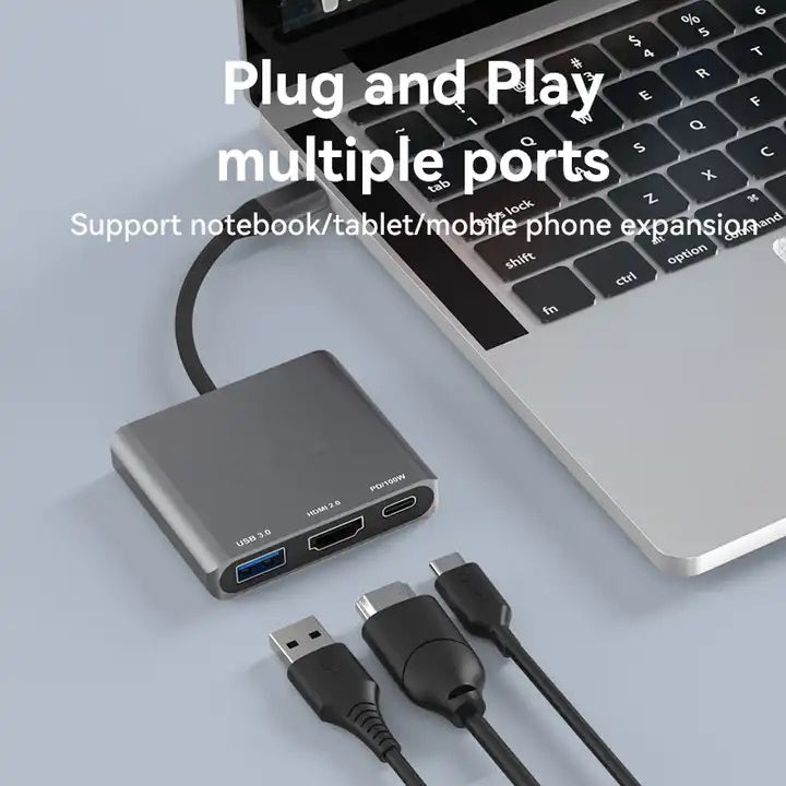 3 in 1 USB C Multiport Adapter Usb C to 4K HDMI + USB 3.0+ PD Charging Port