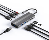 10-in-1 Splitter Multiport USB 3.0 Extension Hub, Type-C Laptop Docking Station